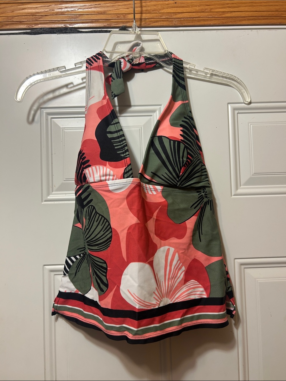 Perry‎ Ellis Floral Swim Top in Coral & Olive S